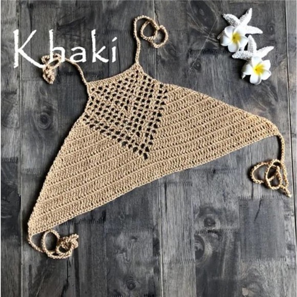 🕊️ORANGE Hippie Halter Hollow Crochet Bikini Top NEW!🕊️ - Picture 5 of 7